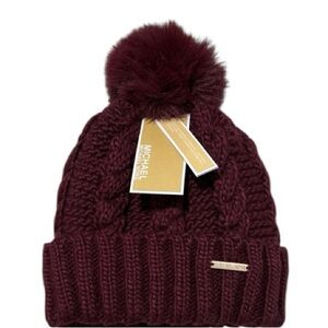 Michael Kors Pom Pom Hat burgundy fleeced lined New with tags